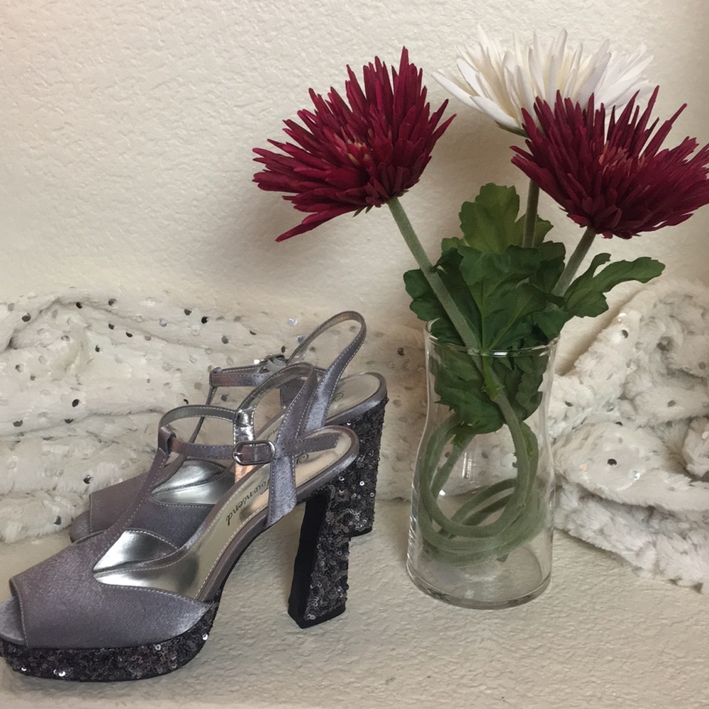 Satin & Sequins Platform Heels